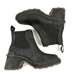 Sorel Hi Line Chelsea Ankle Boot 6.5 Black Leather Bootie Womens Slip On